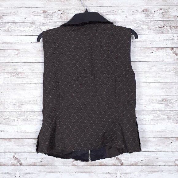 Canvasbacks Womens Wool Blend Vest S Faux Fur Quilted Front Pockets Brown 806 - Picture 2 of 4